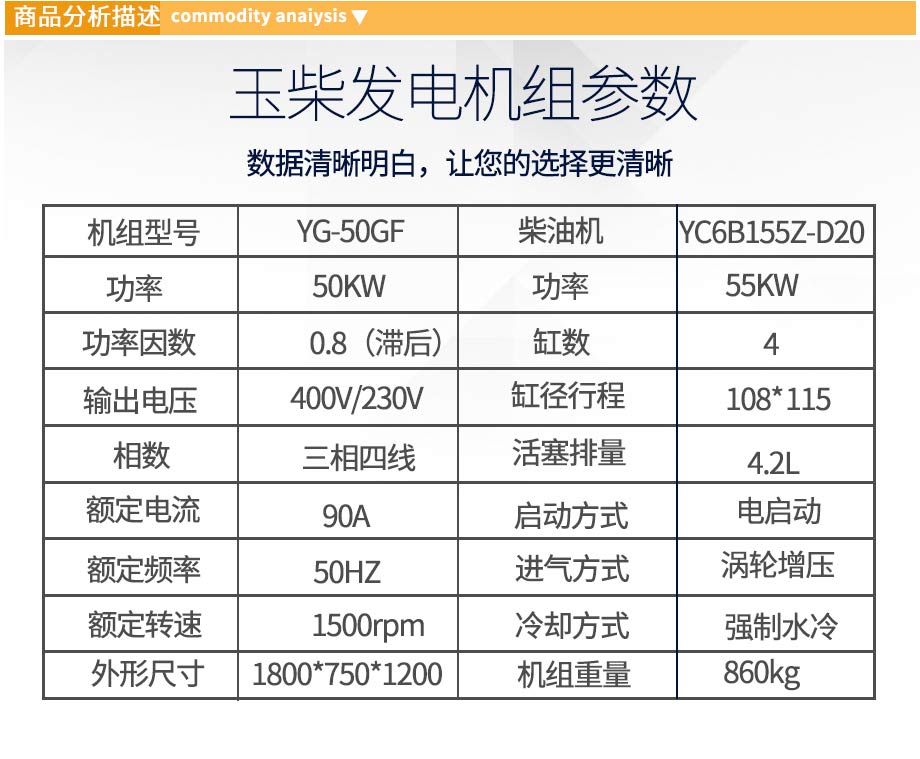 玉柴50kw柴油發(fā)電機組參數(shù)