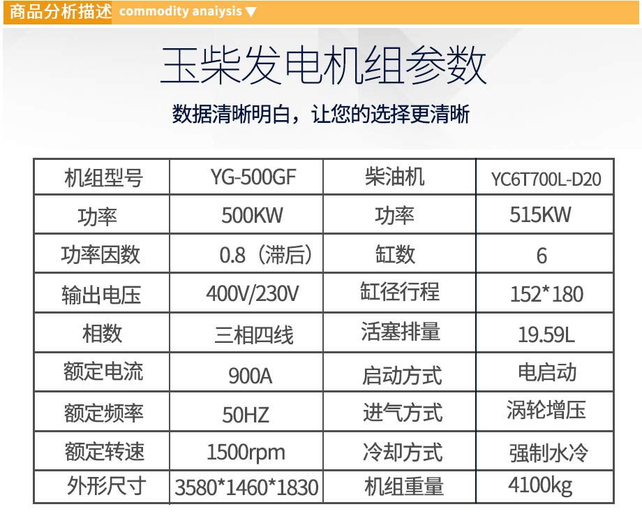 玉柴500KW柴油發(fā)電機(jī)組參數(shù)